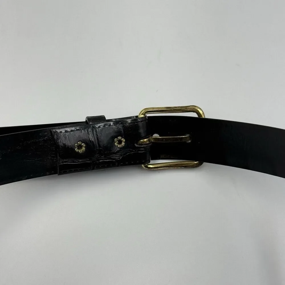 Women Gold Buckle Alligator Embossed Pattern Dress Belt 1 In Wide Size 12